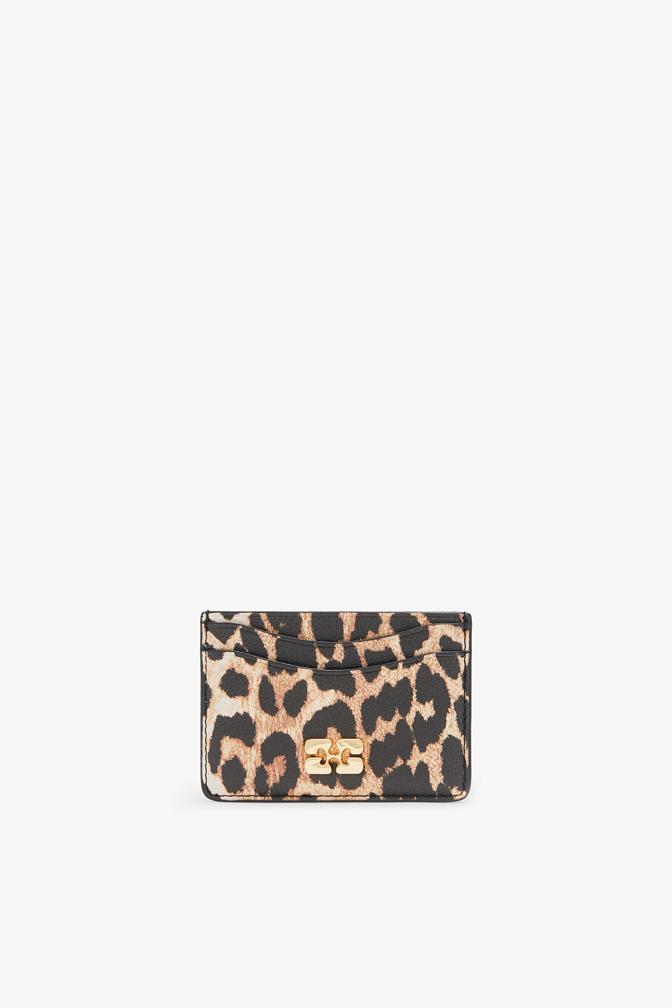 Leopard Grained Bou Card Holder, in colour Almond Milk - 1 - GANNI
