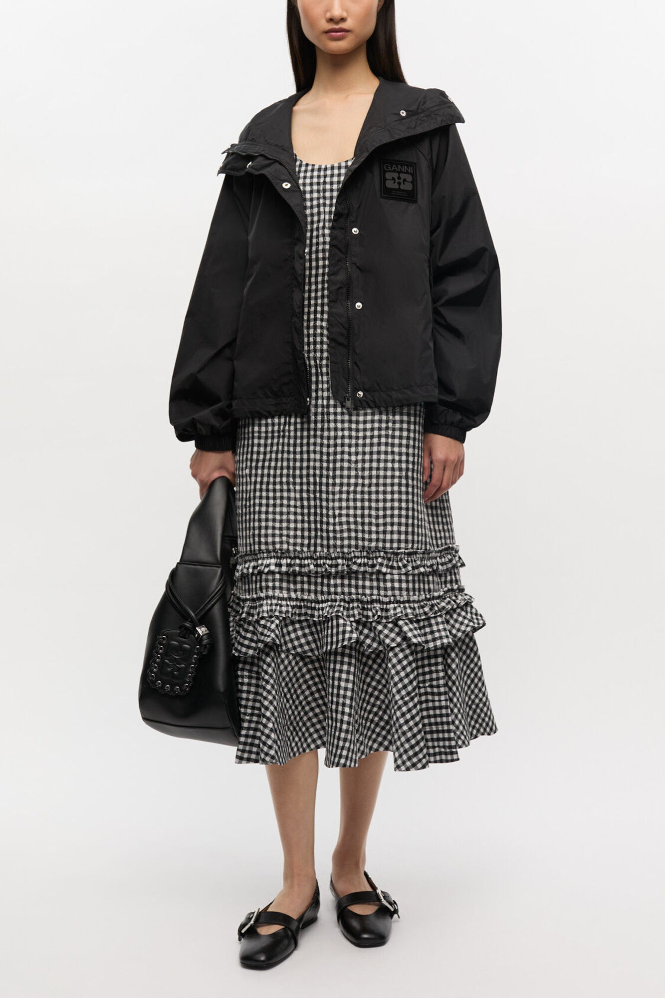 Black Nylon Jacket, Recycled Nylon, in colour Black - 2 - GANNI