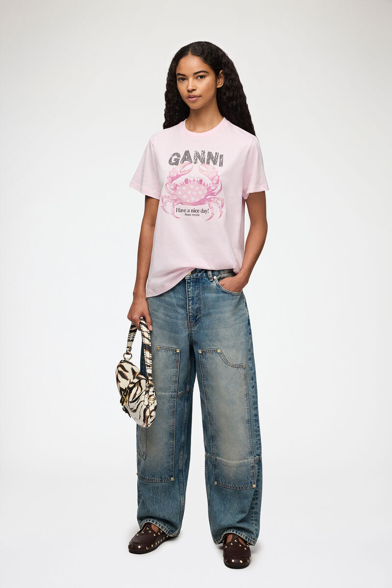 カニプリント Tシャツ, Organic Cotton, in colour Chalk Pink - 2 - GANNI