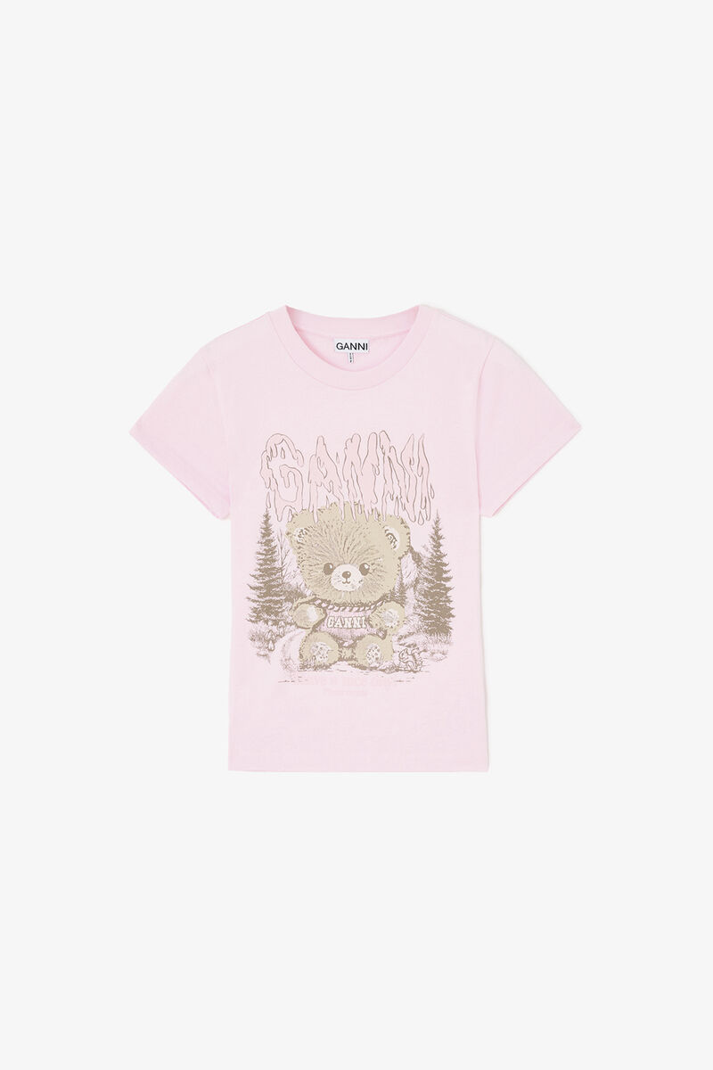 Baby Fit T-shirt with Forest Teddy, Organic Cotton, in colour Chalk Pink - 1 - GANNI