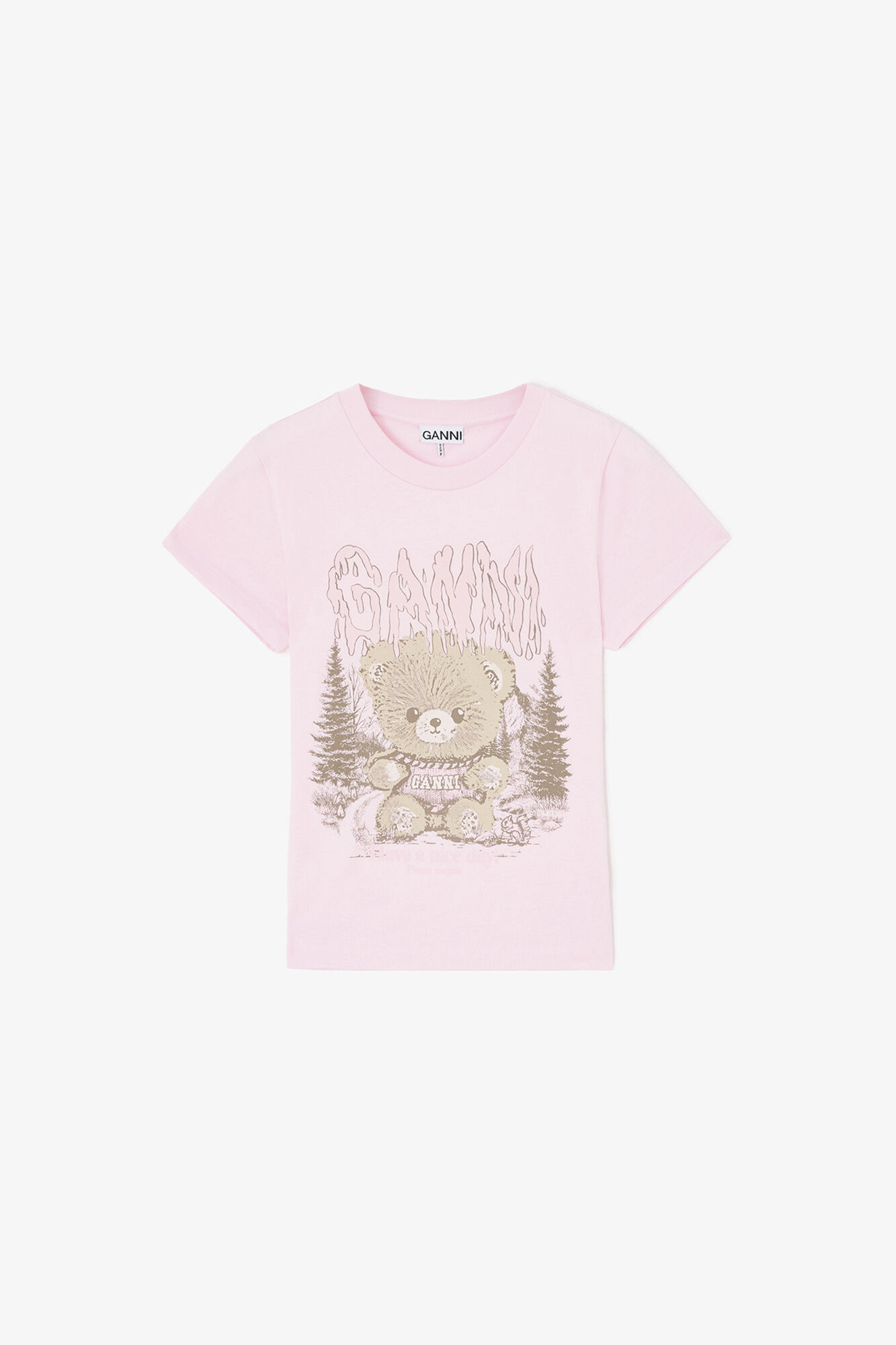 Baby Fit T-shirt with Forest Teddy, Organic Cotton, in colour Chalk Pink - 1 - GANNI
