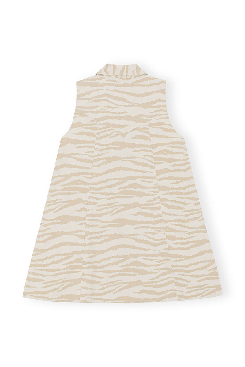 Printed Denim Mini Dress, Elastane, in colour Pale Khaki - 2 - GANNI
