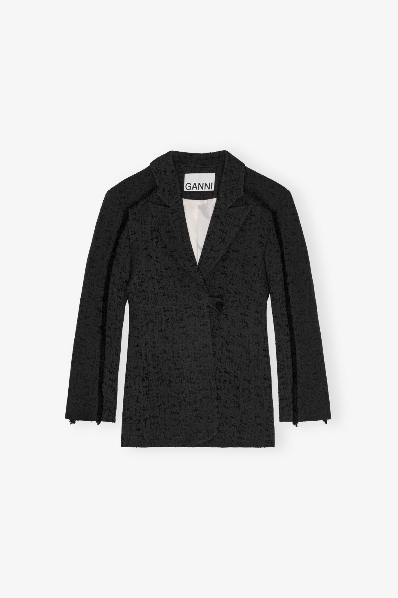Black Tweed Suiting Blazer, Organic Cotton, in colour Black - 1 - GANNI