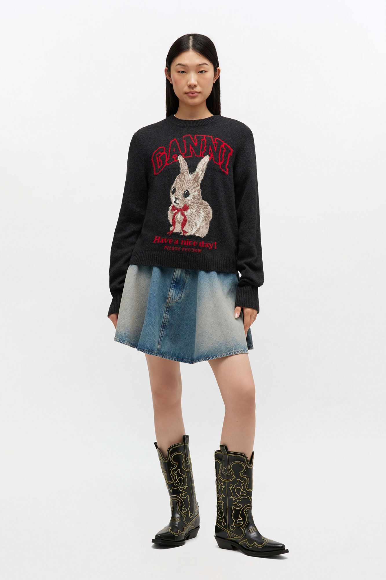 Pull en laine graphique, in colour Phantom - 2 - GANNI