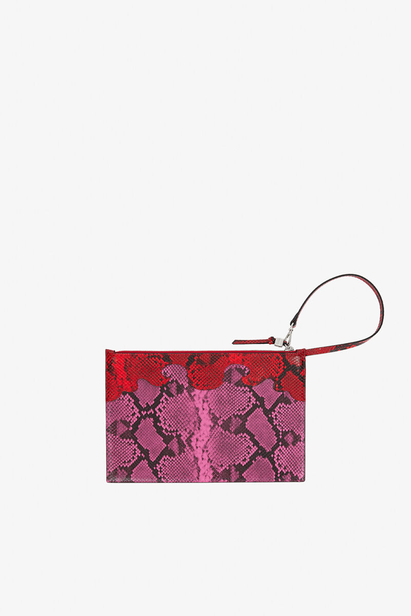 Pochette plate en serpent rose Bou, Recycled Polyester, in colour Raspberry Rose - 2 - GANNI