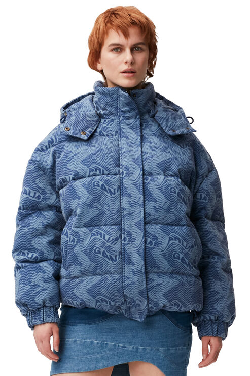 Ganni Printed Laser Denim Puffer Printed Laser Denim Embroided