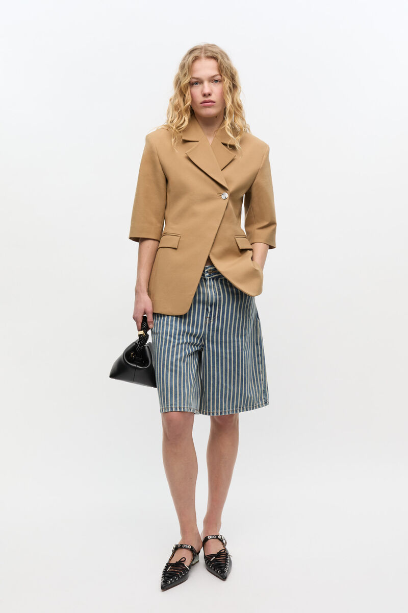 Camel 3/4 Sleeve Blazer, Elastane, in colour Tiger's Eye - 2 - GANNI