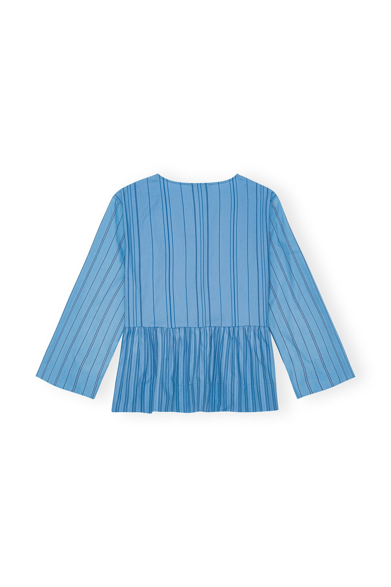 Re-cut Striped Cotton Peplum Blouse, Cotton, in colour Silver Lake Blue - 2 - GANNI