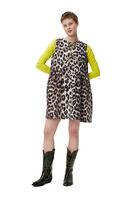 Leopard Tie band Mini Dress, in colour Big Leopard Almond Milk - 1 - GANNI