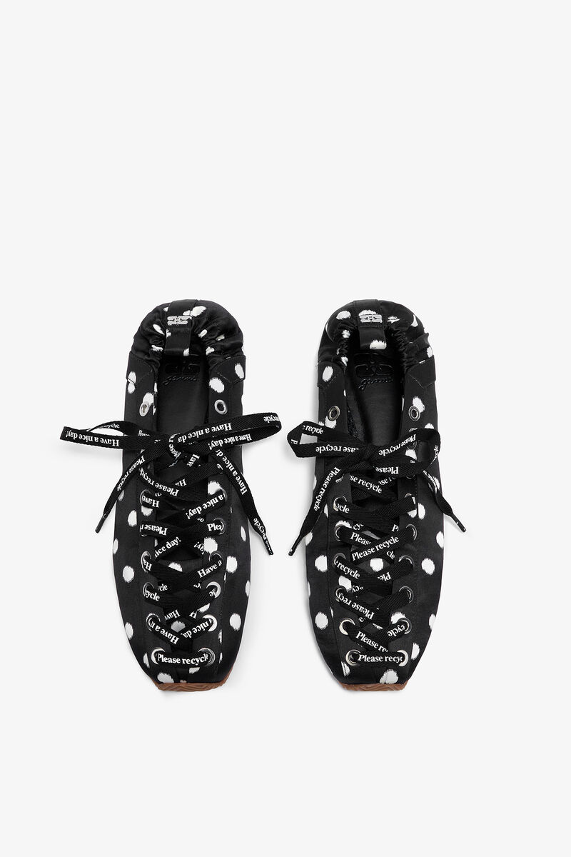 Sporty ballerinaskor med svarta prickar, Recycled Polyester, in colour Black - 3 - GANNI