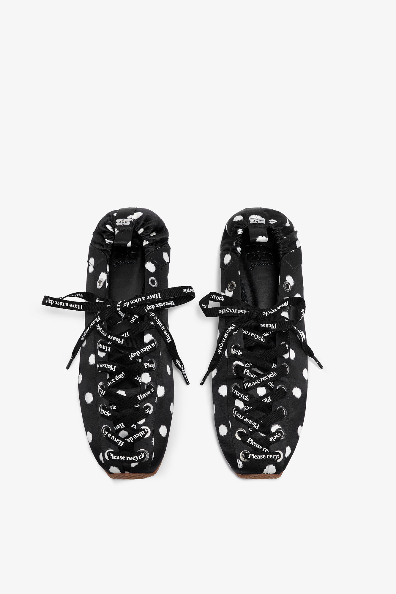 Sporty ballerinaskor med svarta prickar, Recycled Polyester, in colour Black - 3 - GANNI