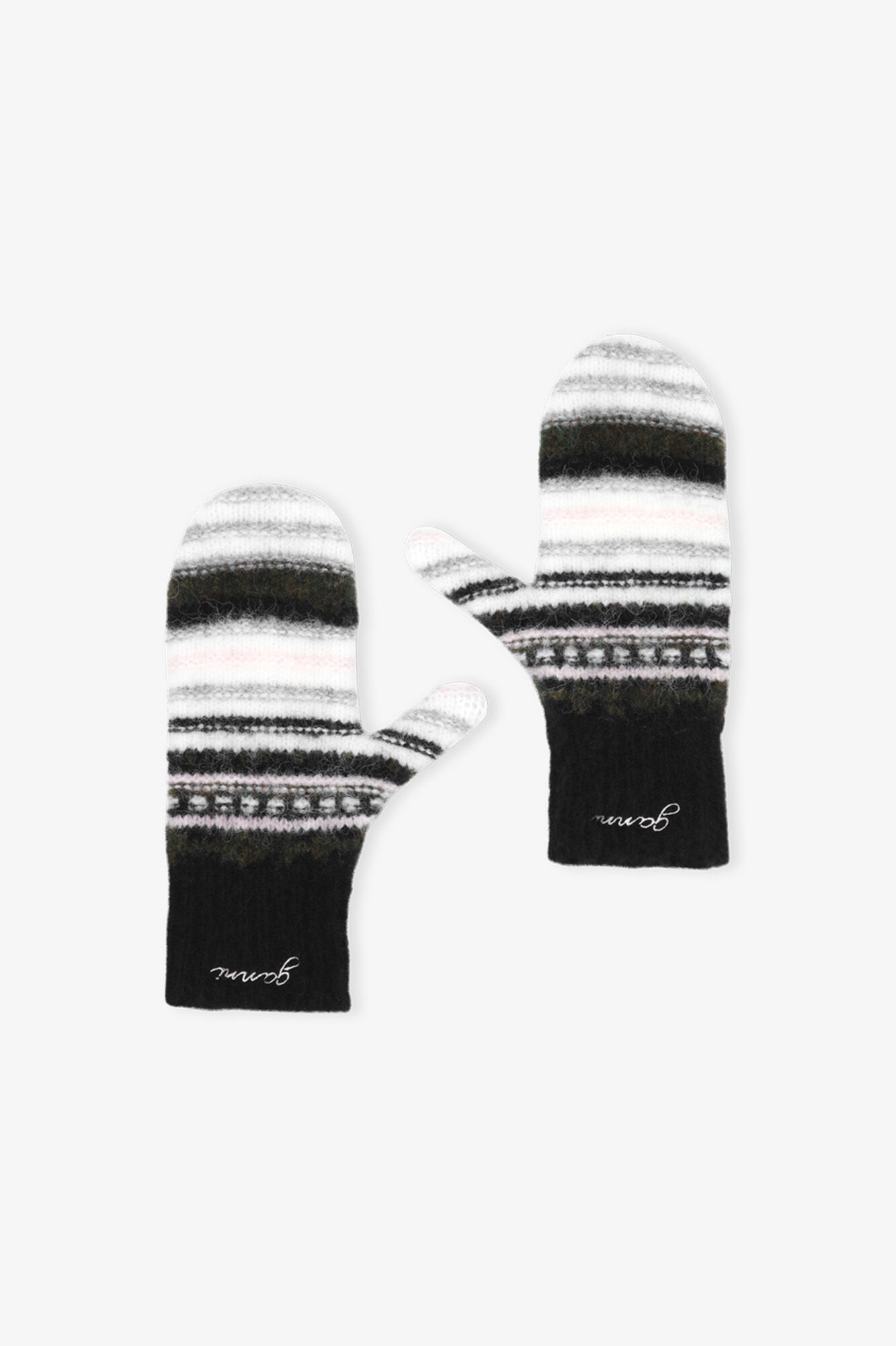 手袋 Ganni Women's Stripe Soft Wool Gloves Black A6315-099 Ganni Striped Soft Wool Mittens Black | END. (US)