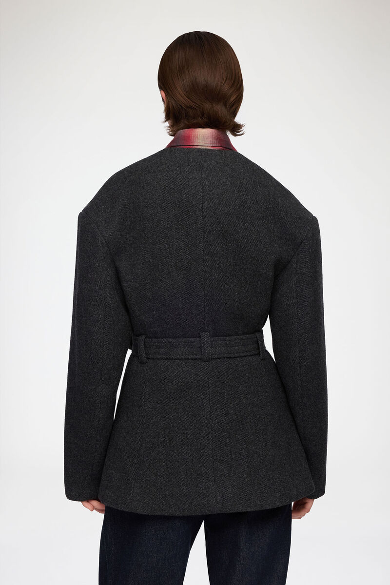 Jacket in Grey Wool, Wool, in colour Phantom - 3 - GANNI