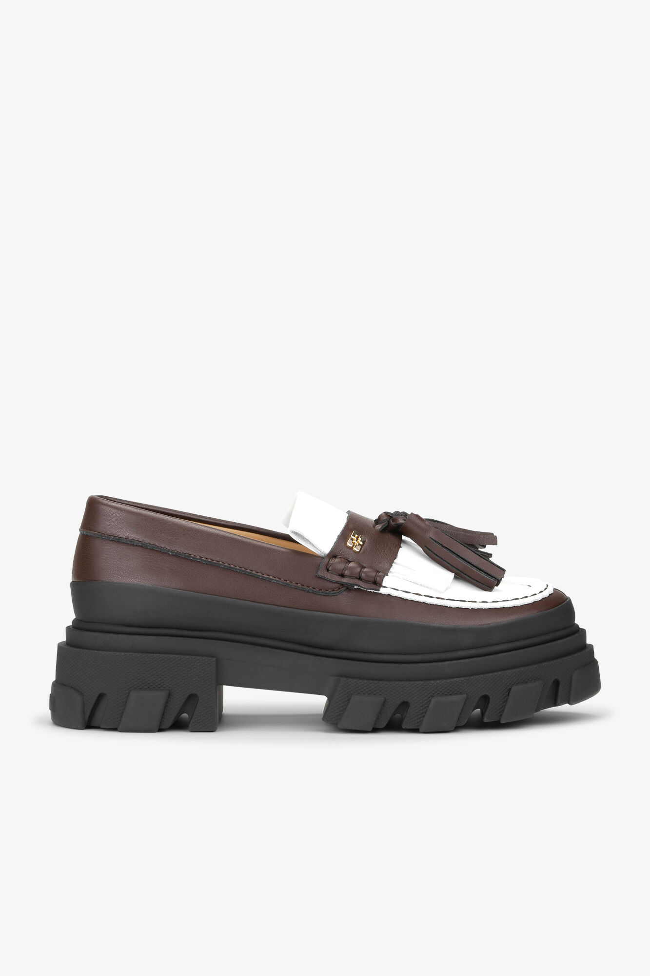 Brown Cleated Loafers, Polyester, in colour Chocolate Fondant/Egret - 1 - GANNI