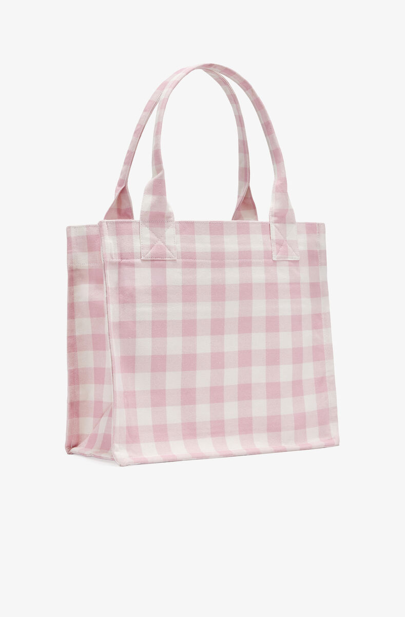 Stor ternet Vichy tote, Recycled Cotton, in colour Bleached Mauve - 2 - GANNI