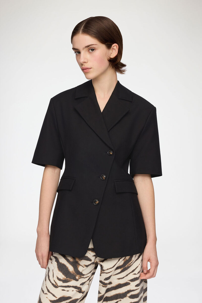 Blazer in Black Cotton Tailoring, Organic Cotton, in colour Black - 1 - GANNI