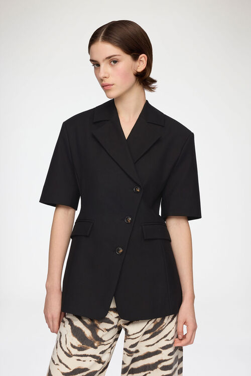 Blazer in Black Cotton Tailoring, Black