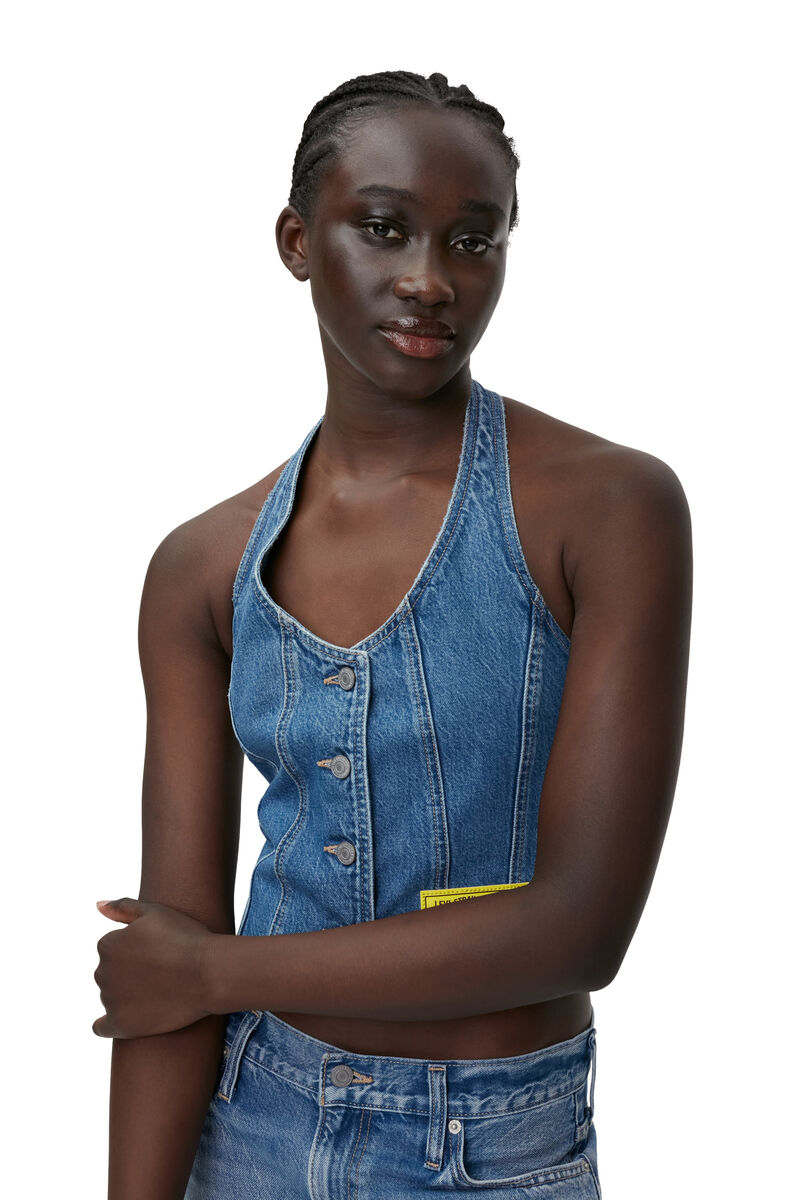 Halterneck Top, in colour Light Indigo - 7 - GANNI