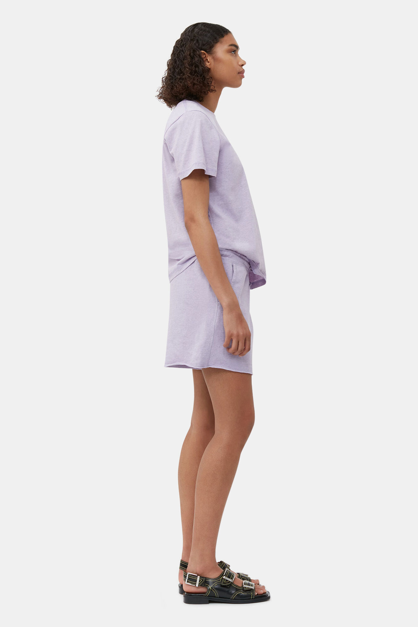 Lilac Isoli shorts med dragsko, Cotton, in colour Misty Lilac - 3 - GANNI