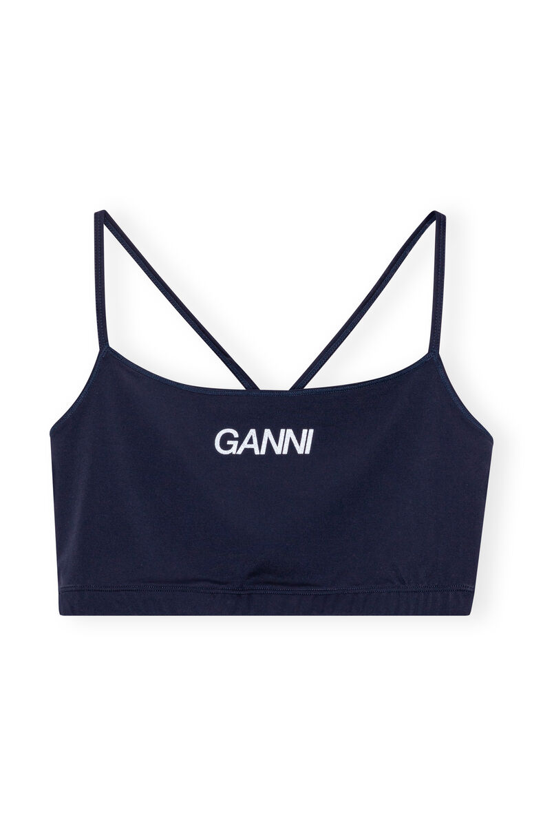 Active Strap Top, Recycled Nylon, in colour Sky Captain - 1 - GANNI