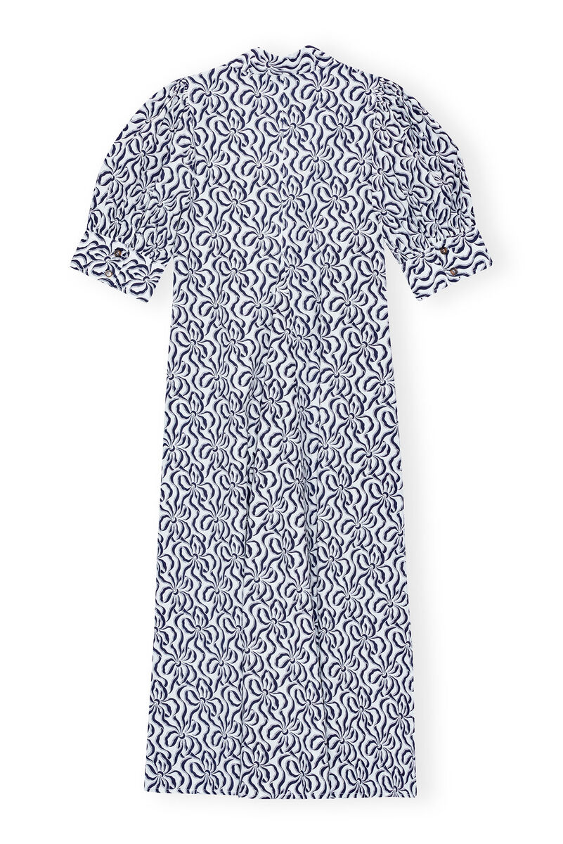 Printed Cotton Poplin V-neck Long klänning, Cotton, in colour Egret - 2 - GANNI