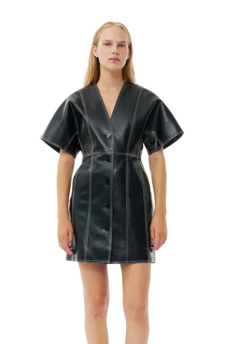 Black Future Oleatex Fitted Shaped Sleeve Mini Dress, Cotton, in colour Black - 2 - GANNI