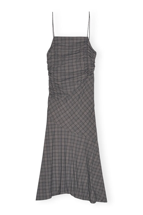 Checkered Ruched Long Slip Dress, in colour Frost Gray - 1 - GANNI