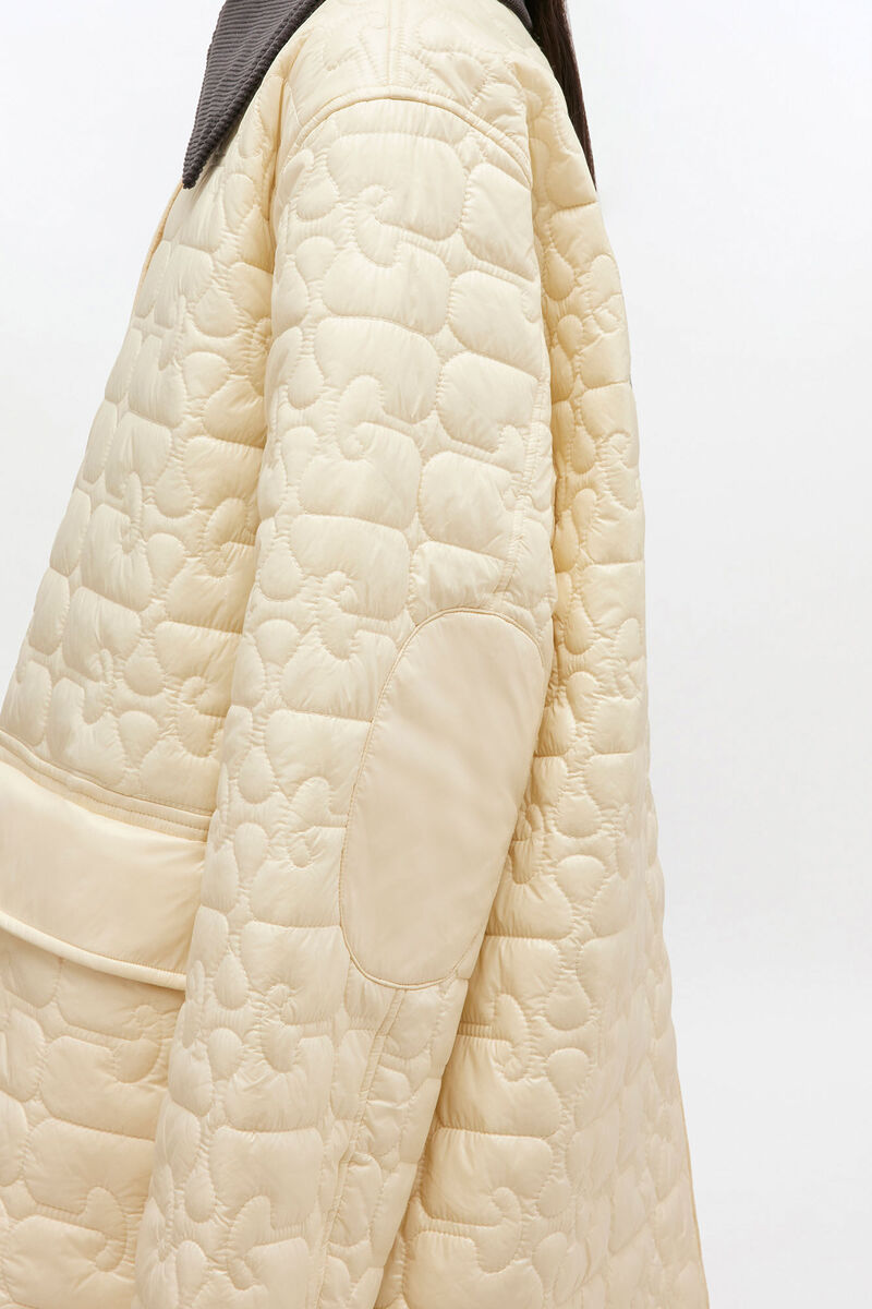 Skinnende quiltet midijakke, Recycled Polyamide, in colour Angora - 3 - GANNI