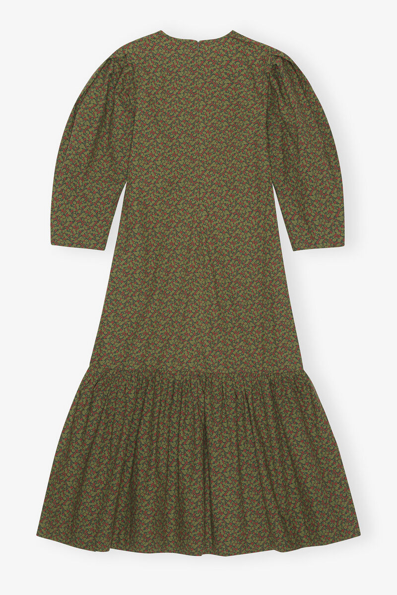 Tryckt Bomulls Maxi Klänning med V-ringning, Cotton, in colour Avocado - 2 - GANNI
