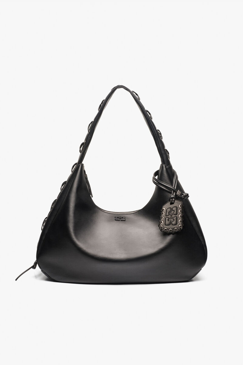 Black XXL Hobo Bag, Recycled Leather, in colour Black - 1 - GANNI