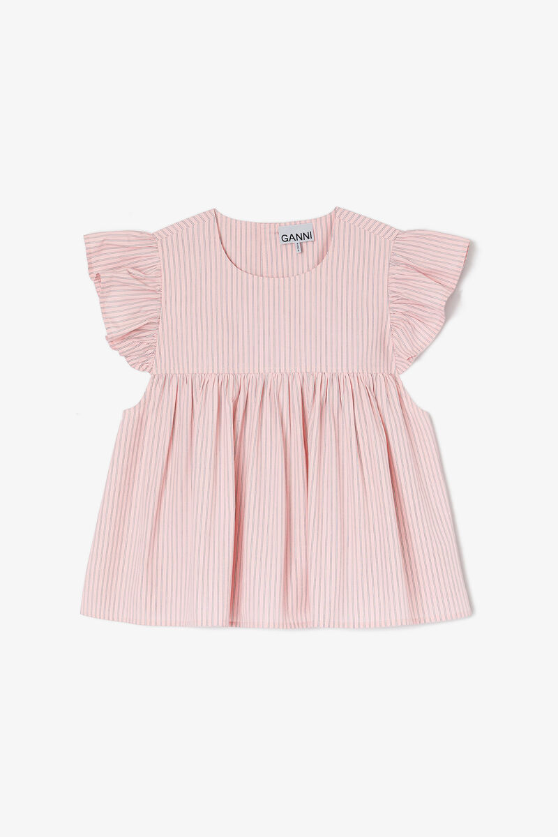 Pink Frill Sleeve Top, Organic Cotton, in colour Chalk Pink - 1 - GANNI