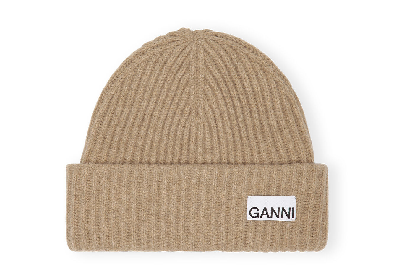 Loose Wool Rib Knit Beanie , Recycled Polyamide, in colour Starfish - 1 - GANNI