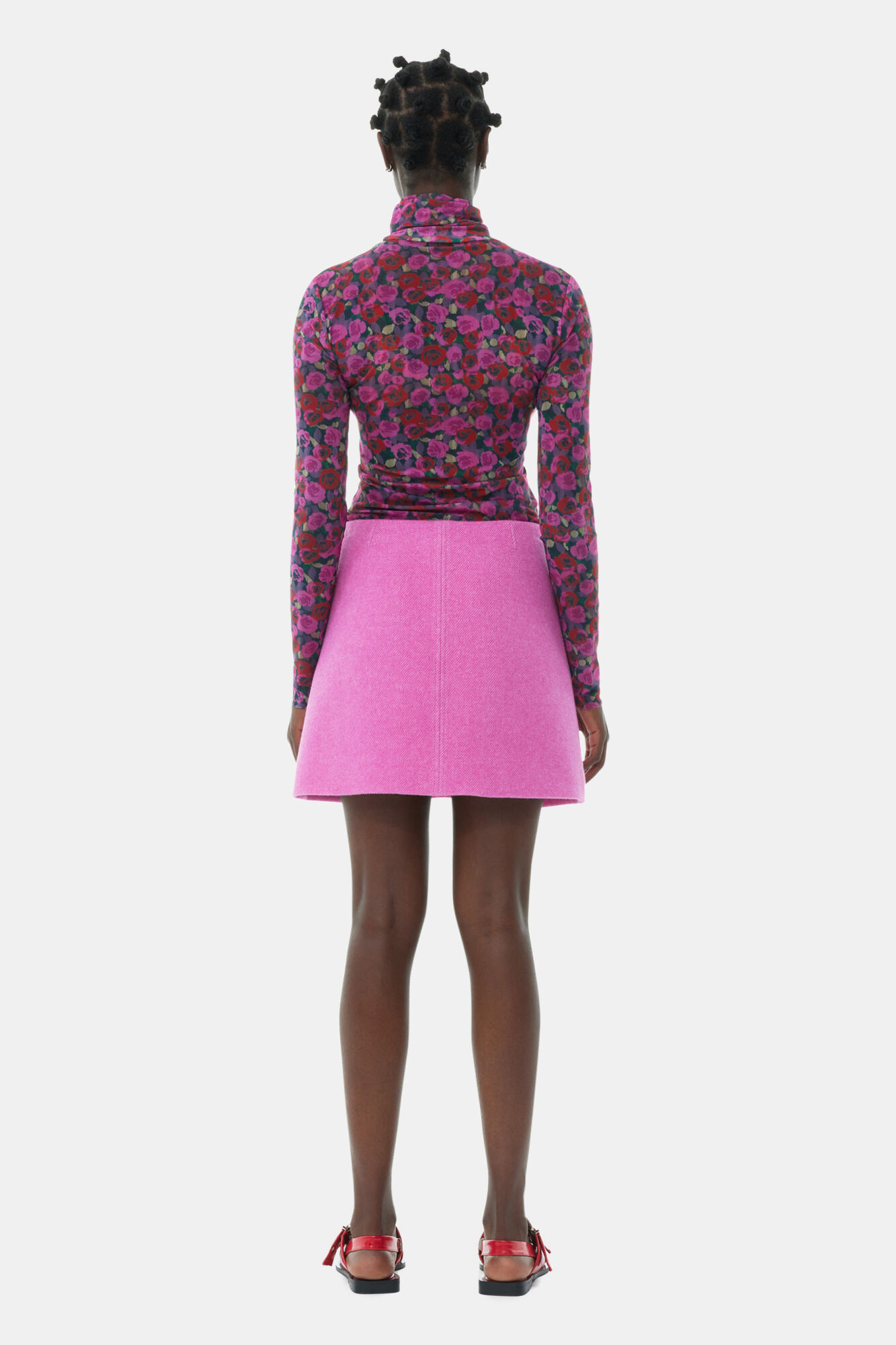 Floral Mesh Long Sleeve Roll Neck Bluse, Recycled Nylon, in colour Fiji Flower - 4 - GANNI