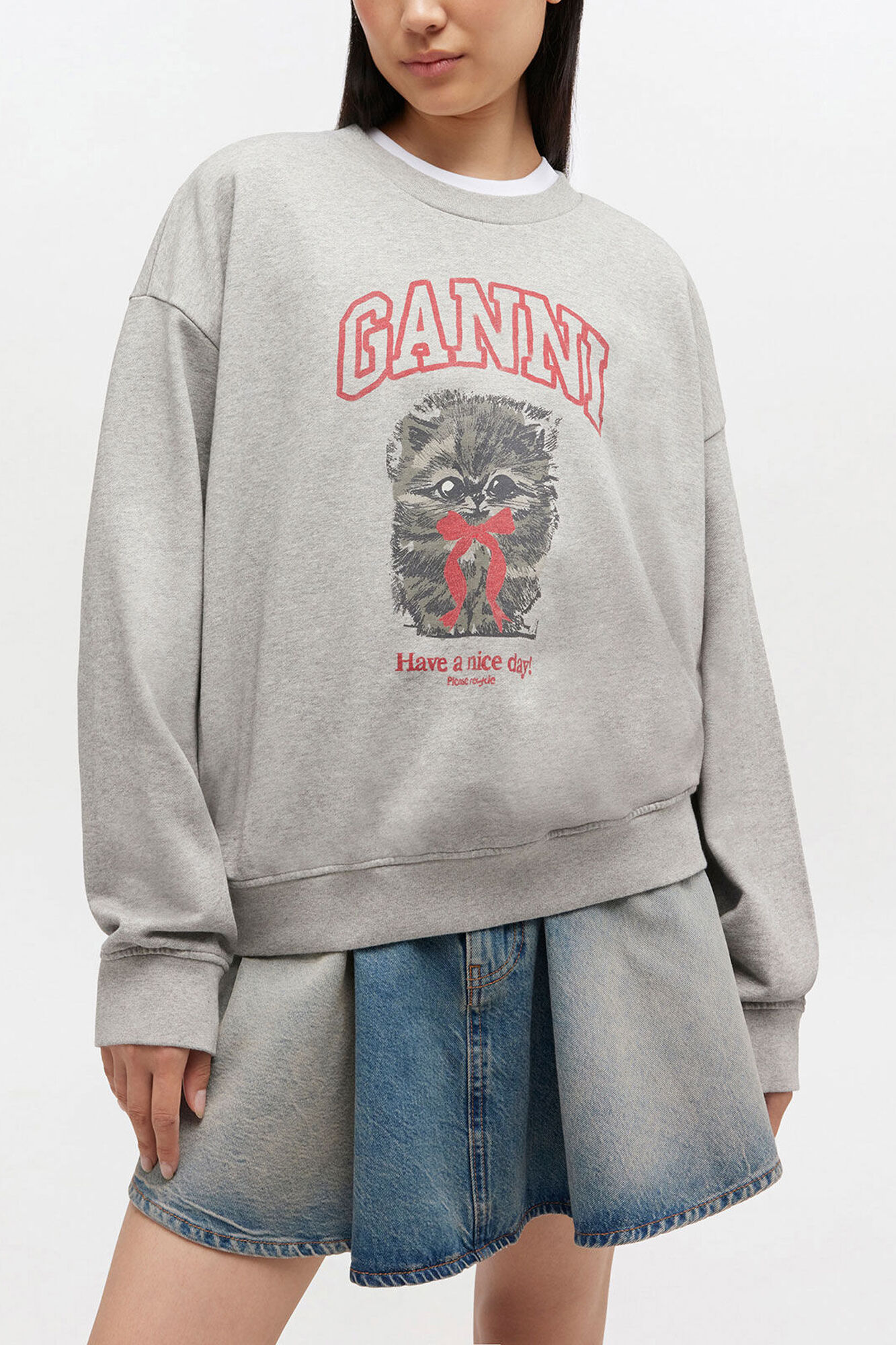 Grey Kitty Sweatshirt, Organic Cotton, in colour Paloma - 1 - GANNI