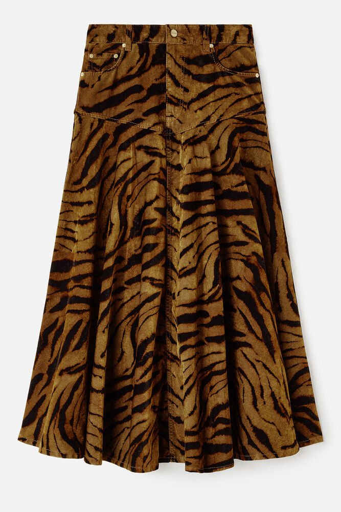 Jupe en denim à imprimée tigre, Khaki