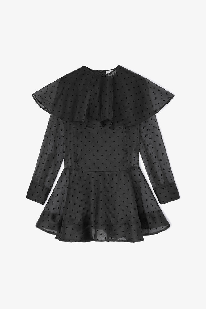 Black Organza Circle Collar Dress, Black