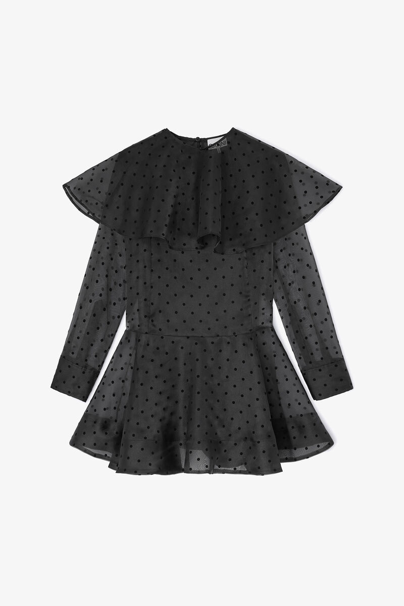 Schwarzes Kleid mit Rundkragen, Recycled Polyester, in colour Black - 1 - GANNI