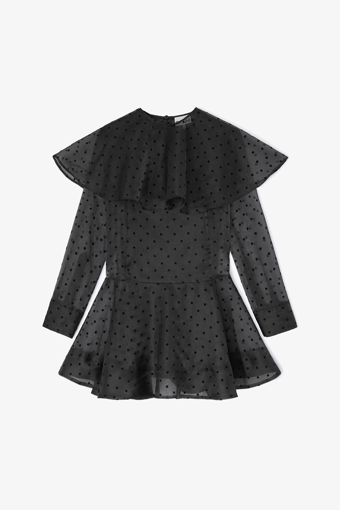 Schwarzes Kleid mit Rundkragen, Recycled Polyester, in colour Black - 1 - GANNI