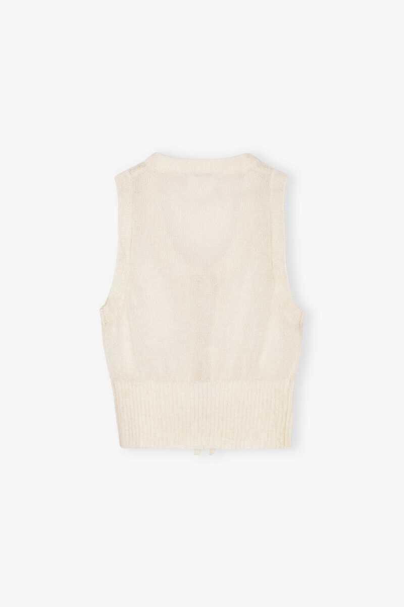Ivory Tie String Vest, Merino Wool, in colour Egret - 2 - GANNI