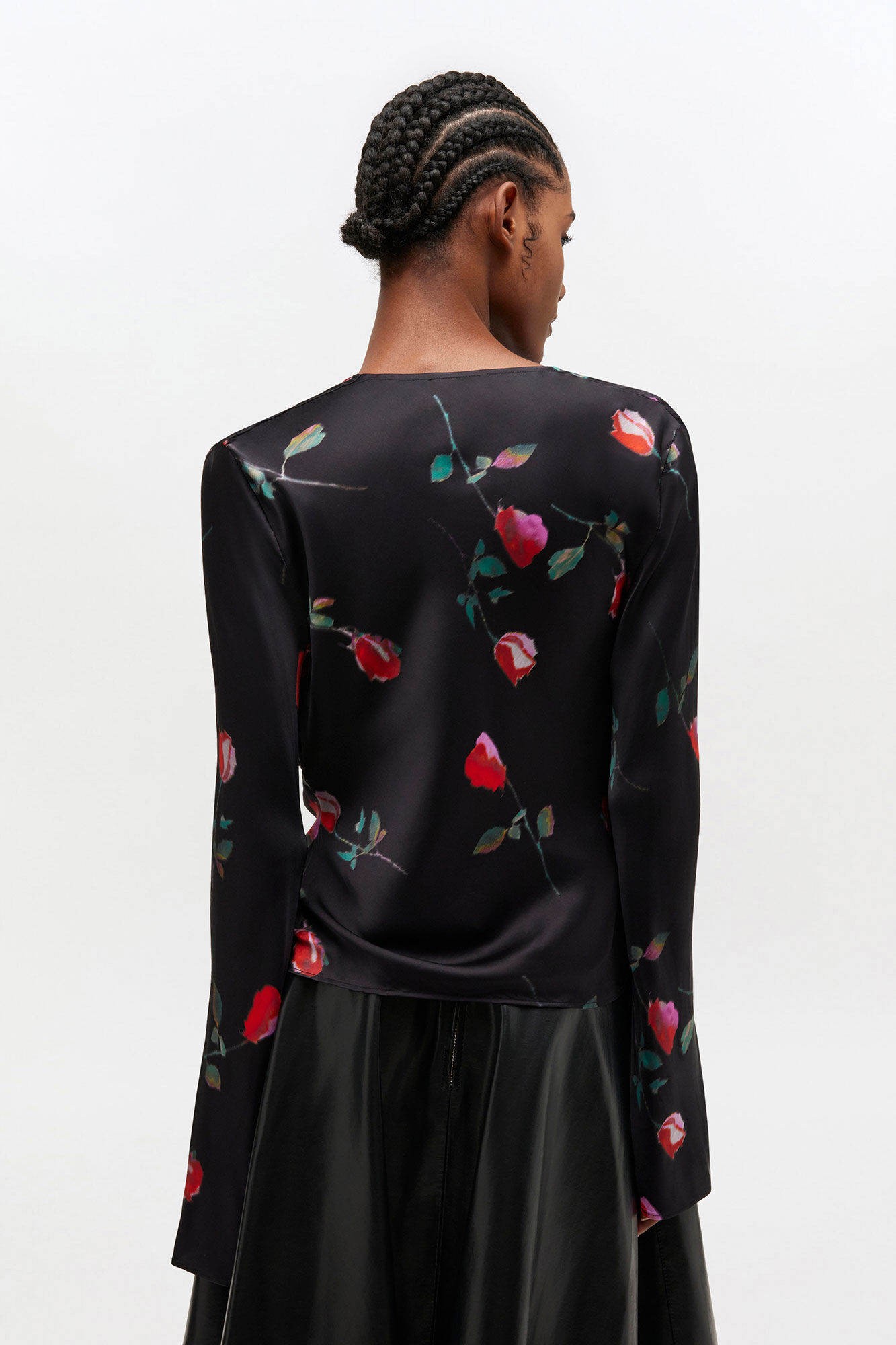 Printed Satin Blouse, in colour Black - 3 - GANNI