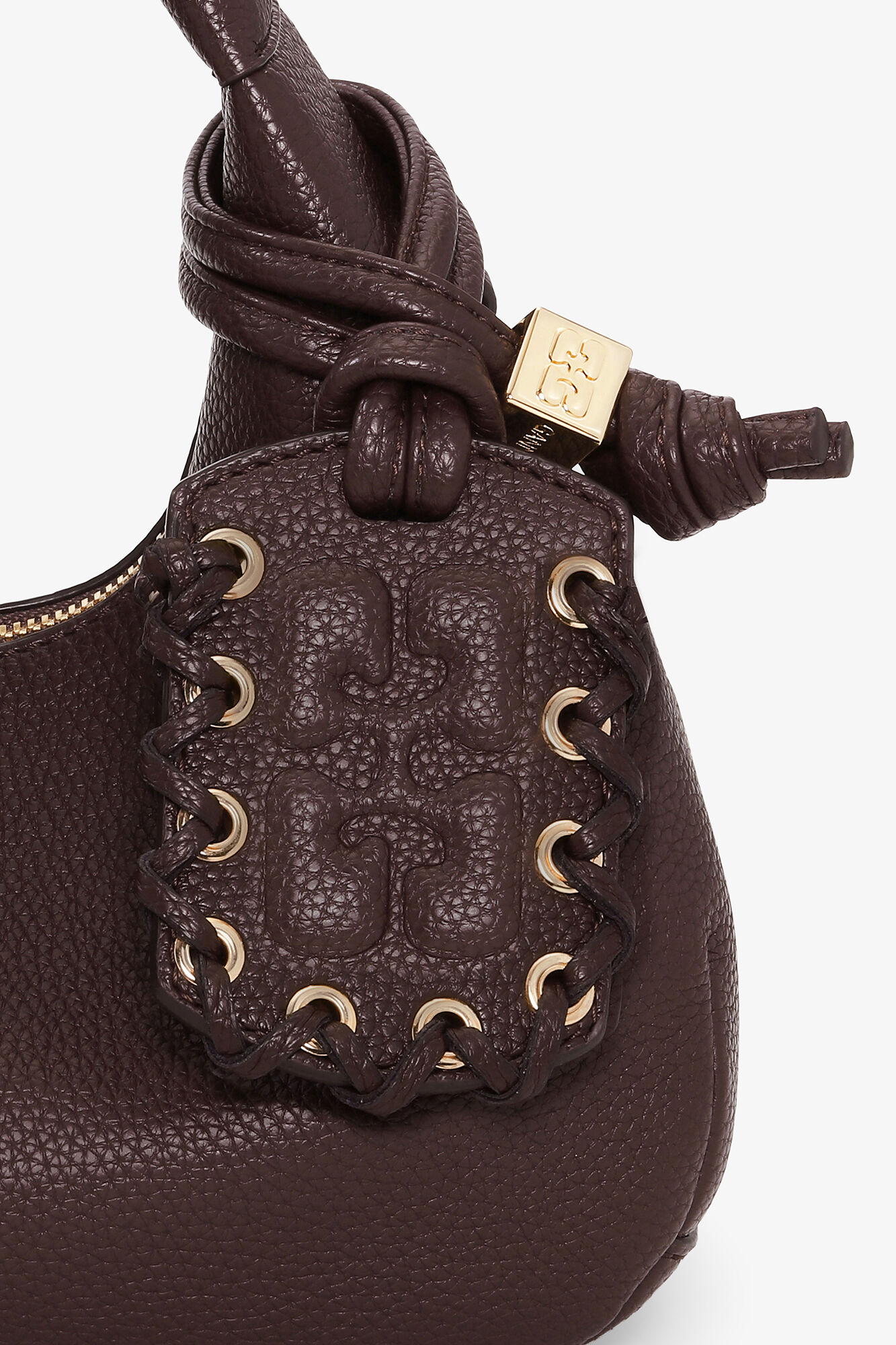 Brown Mini Hobo Bag, Recycled Polyester, in colour Chicory Coffee - 10 - GANNI