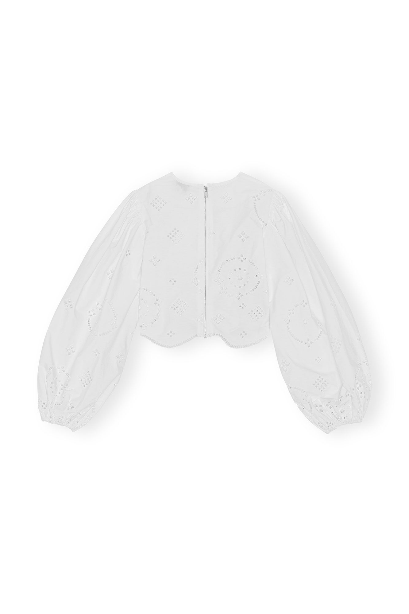 Broderie Anglaise Cropped Blouse, Cotton, in colour Bright White - 2 - GANNI