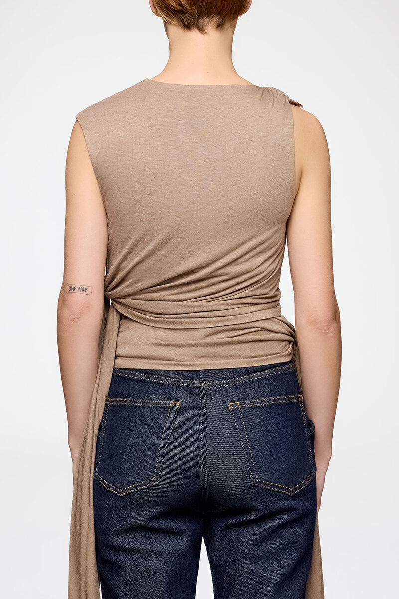 Top in Beige Jersey, Viscose, in colour Coca Mocha - 3 - GANNI