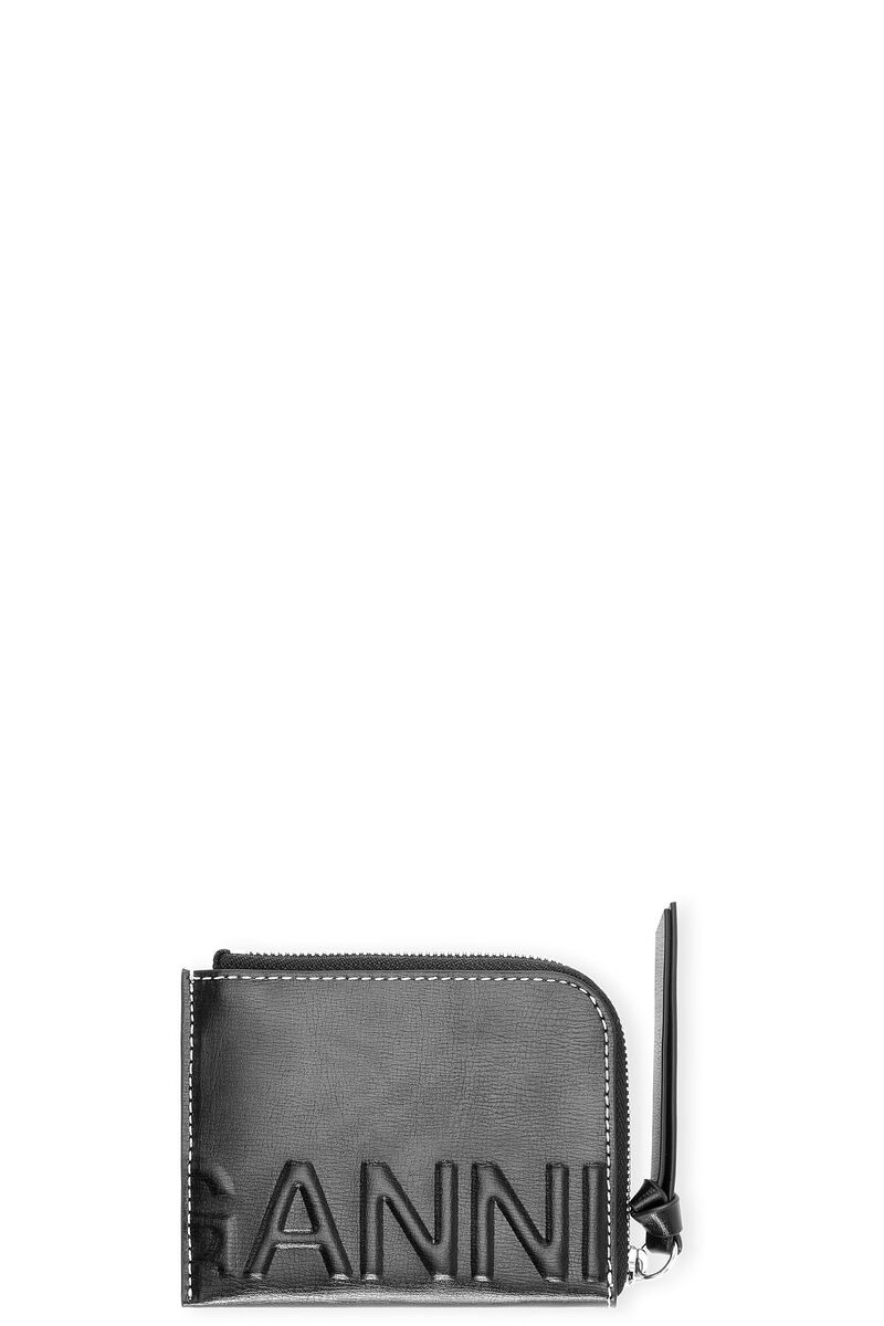 Logo-Kartenhalter mit Reißverschluss, Leather, in colour Black - 1 - GANNI