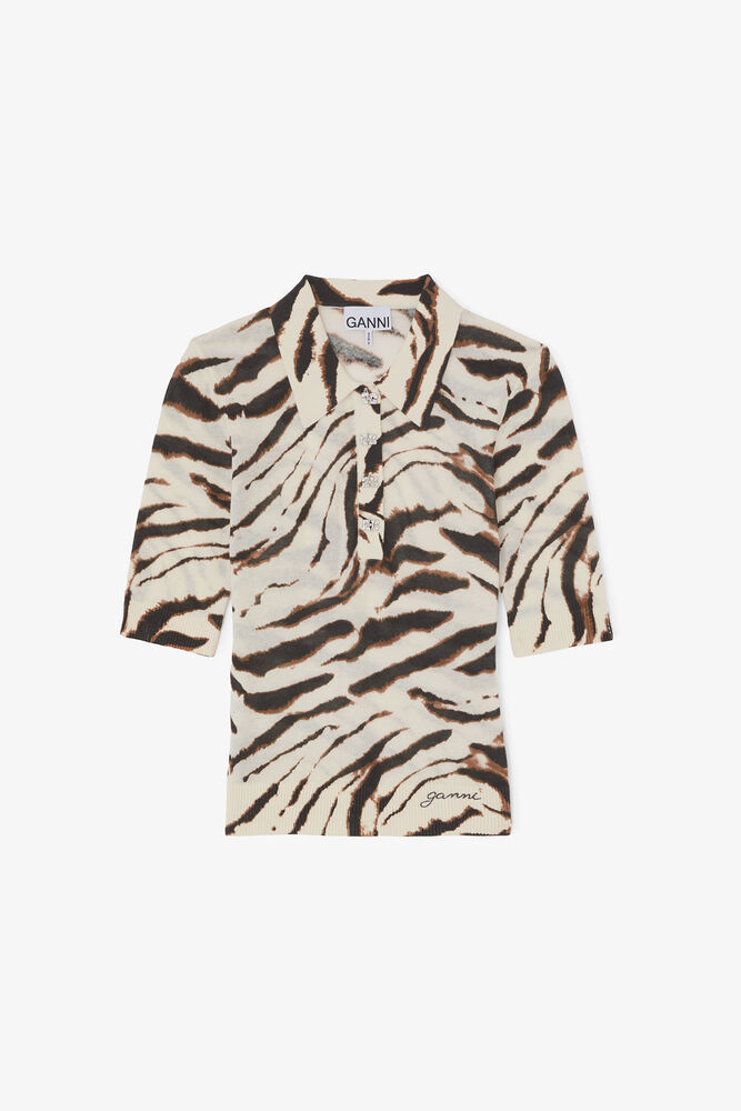 Polo Shirt in Zebra Cotton, Egret