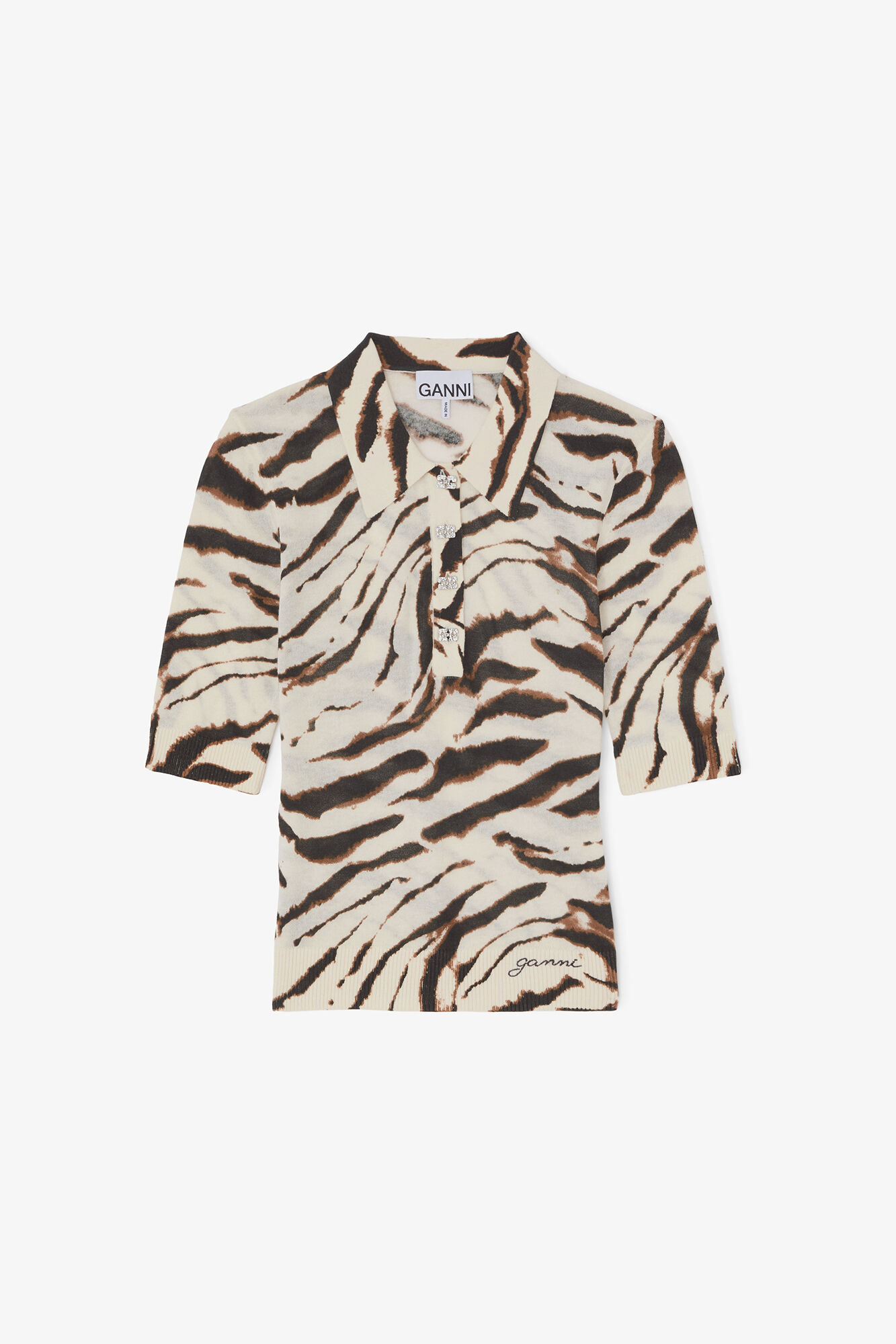 Polo Shirt in Zebra Cotton, Organic Cotton, in colour Egret - 1 - GANNI