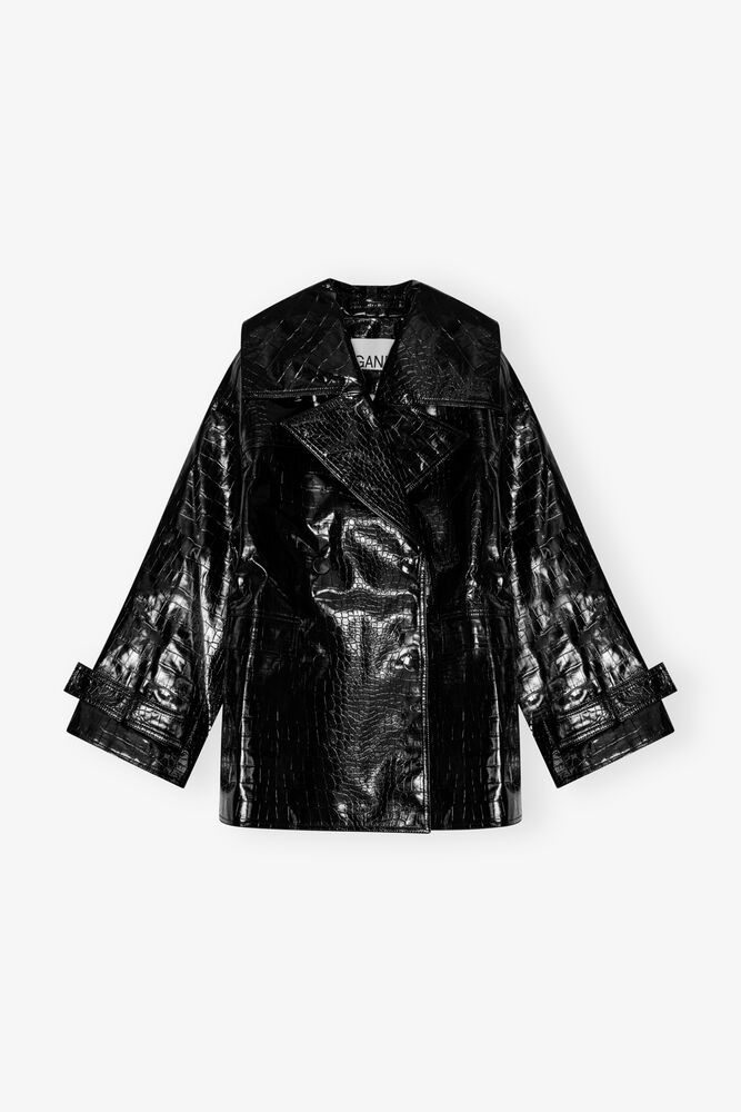 Black Future Coated Midi Jacket, Black
