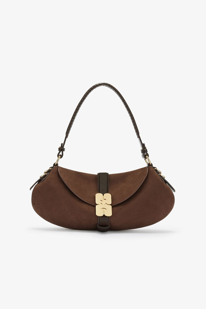 Brown B-Kat Bag in Suede, Recycled Leather, in colour Chicory Coffee - 1 - GANNI