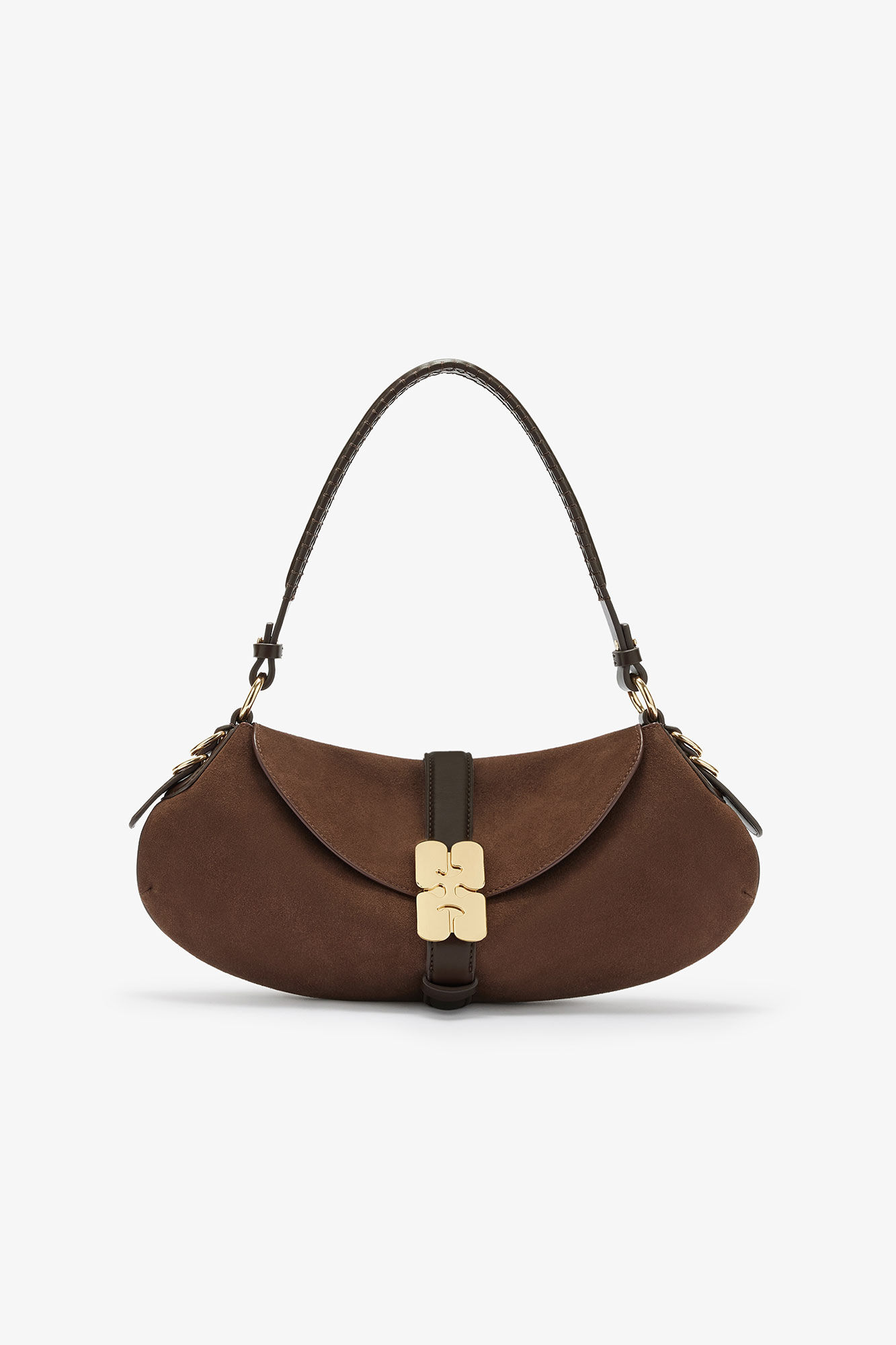 Brown B-Kat Bag in Suede, Recycled Leather, in colour Chicory Coffee - 1 - GANNI