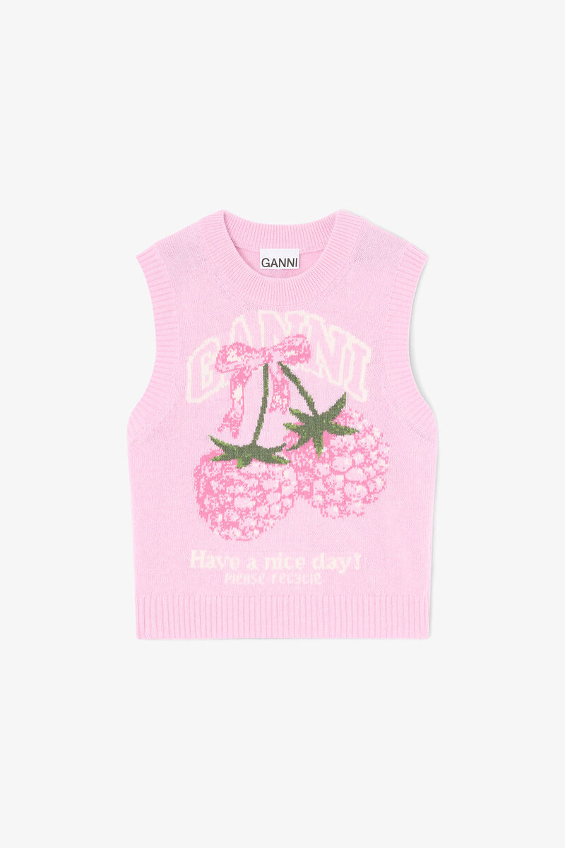 Vest in Graphic Wool, Wool, in colour Chalk Pink - 1 - GANNI